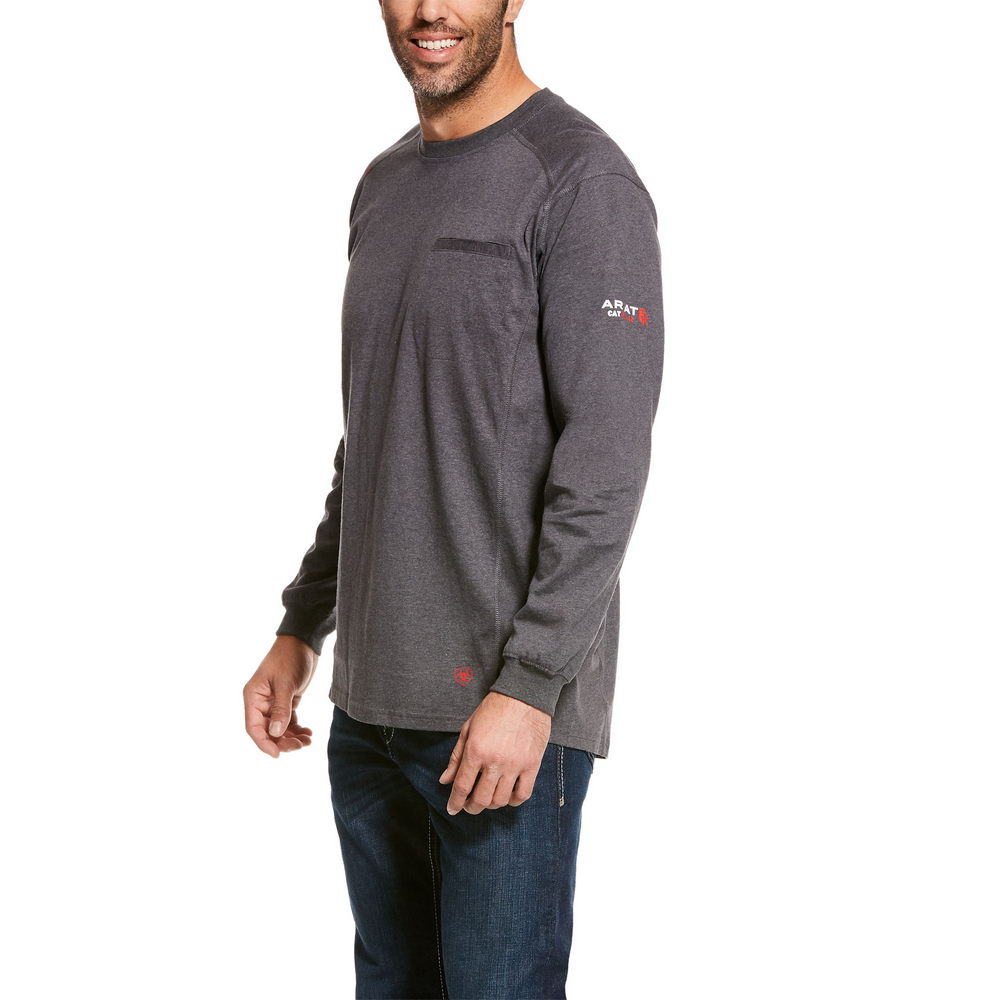 Ariat Men's Fire Resistant Air Crew Long Sleeve T-Shirt- Charcoal Heather