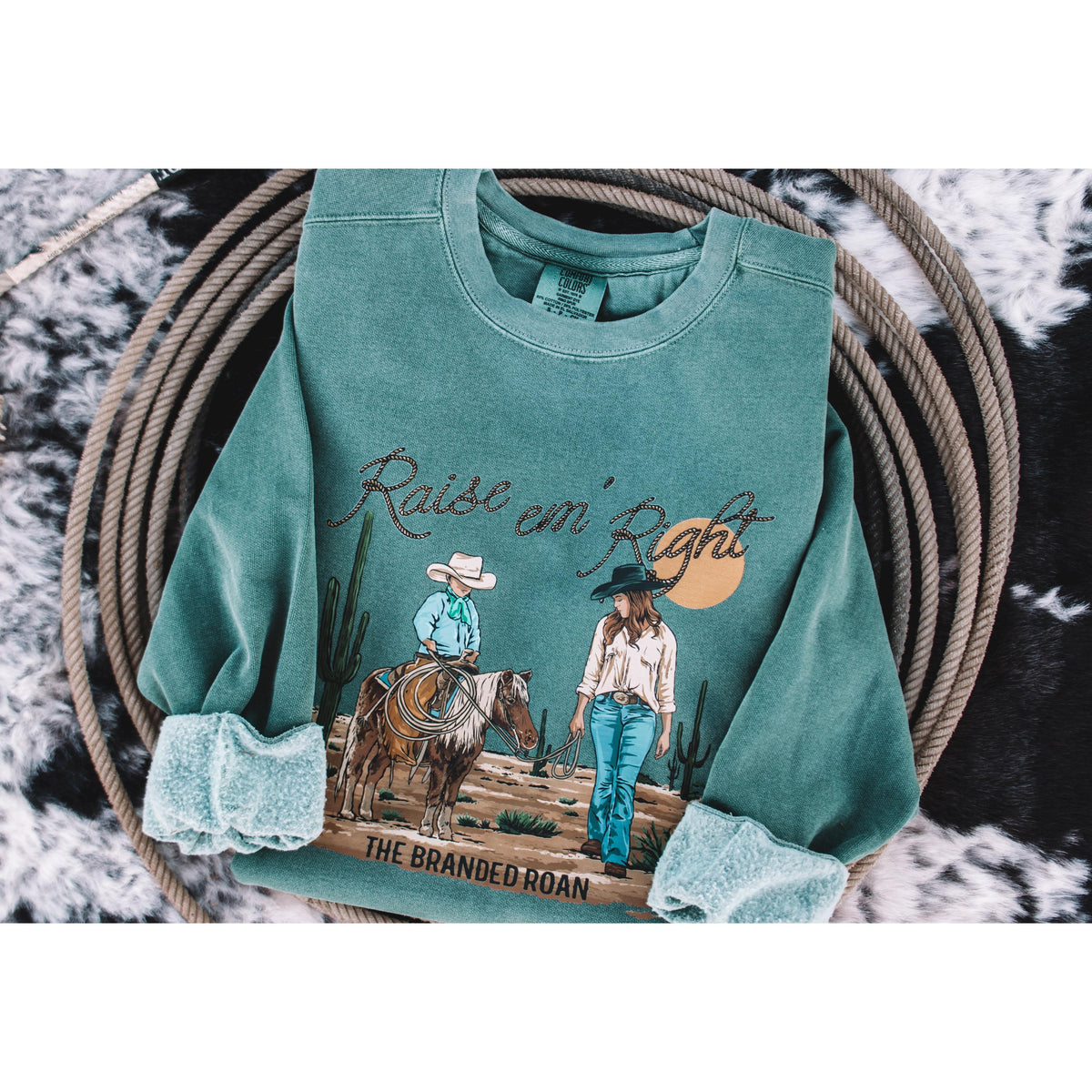 The Branded Roan Raise Em' Right Crew-Blue Spruce - Irvine Tack & Western Wear