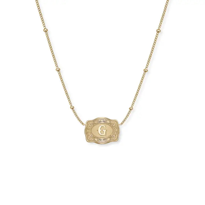 Spur West Ultra Mini Belt Buckle  Initial Necklace- Gold