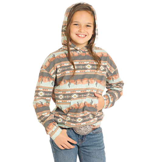 Panhandle Girl's Scenery Long Sleeve Print Hoodie - Camel