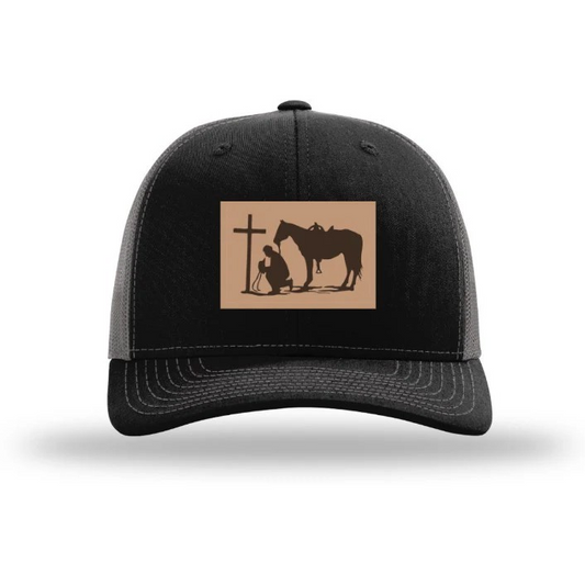 Dally Up Caps Leather Praying Cowboy Center Patch - Black/Charcoal