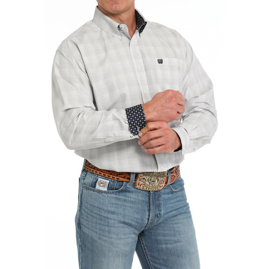 Cinch Men's Plaid Long Sleeve Plaid Western Shirt- White