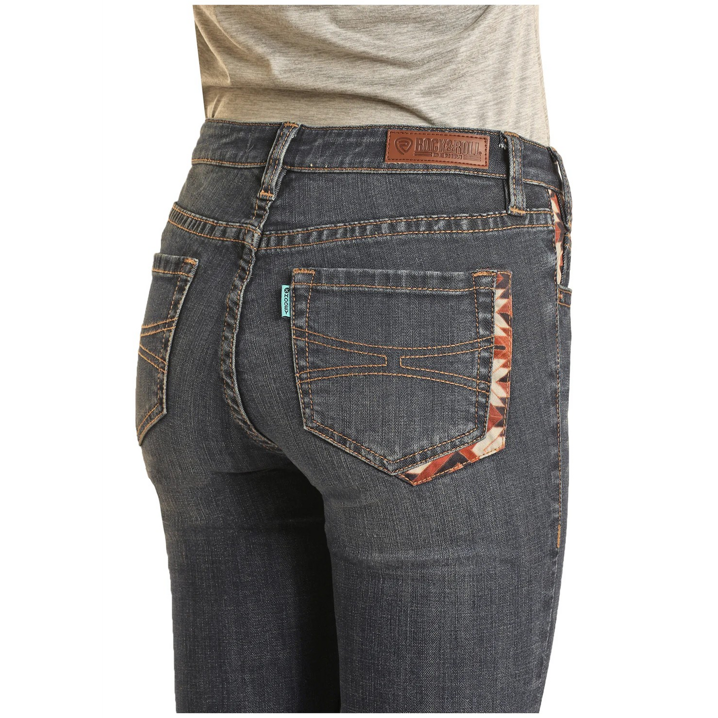 Hooey Women's Patch Print Baby Flare - Mid-Wash
