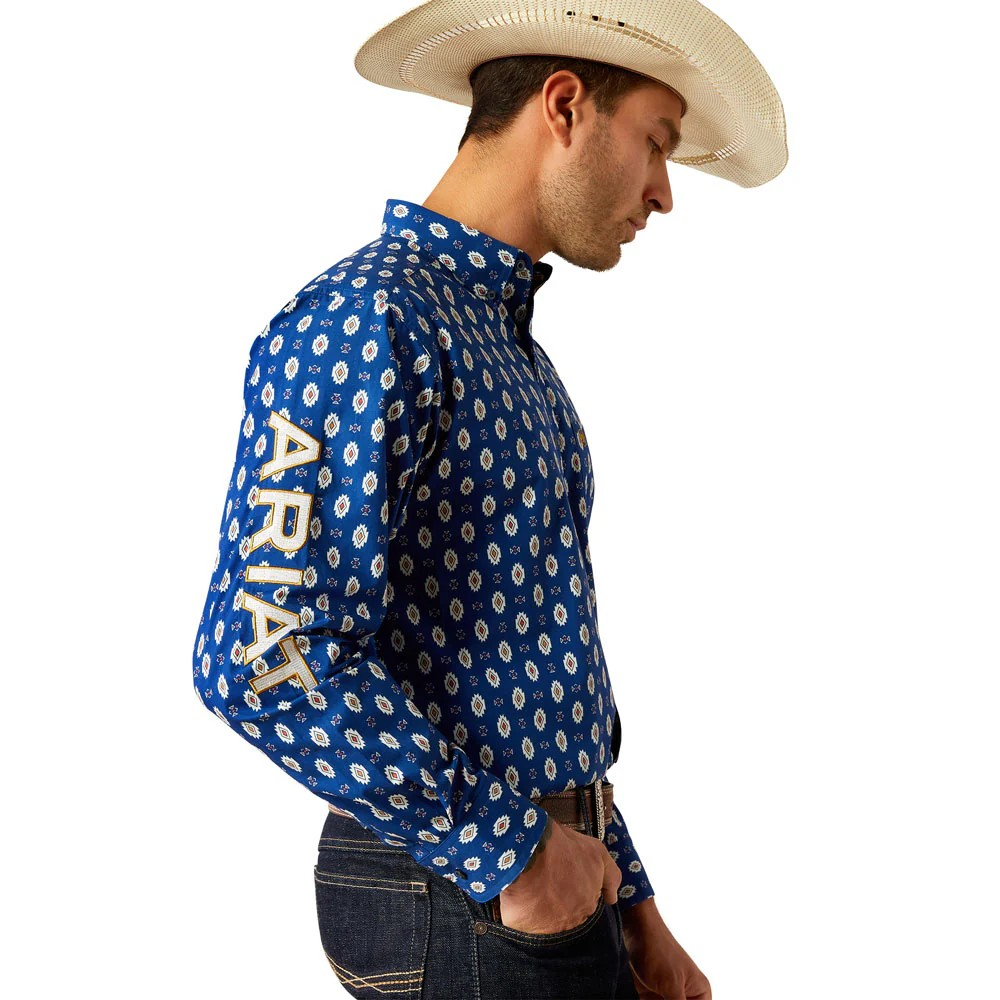 Ariat Men's Long Sleeve Team Dax Classic Fit Shirt- Navy/White