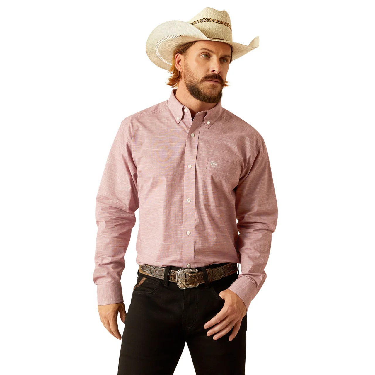 Ariat Men's Long Sleeve Solid Slub Classic Fit Shirt- Brick