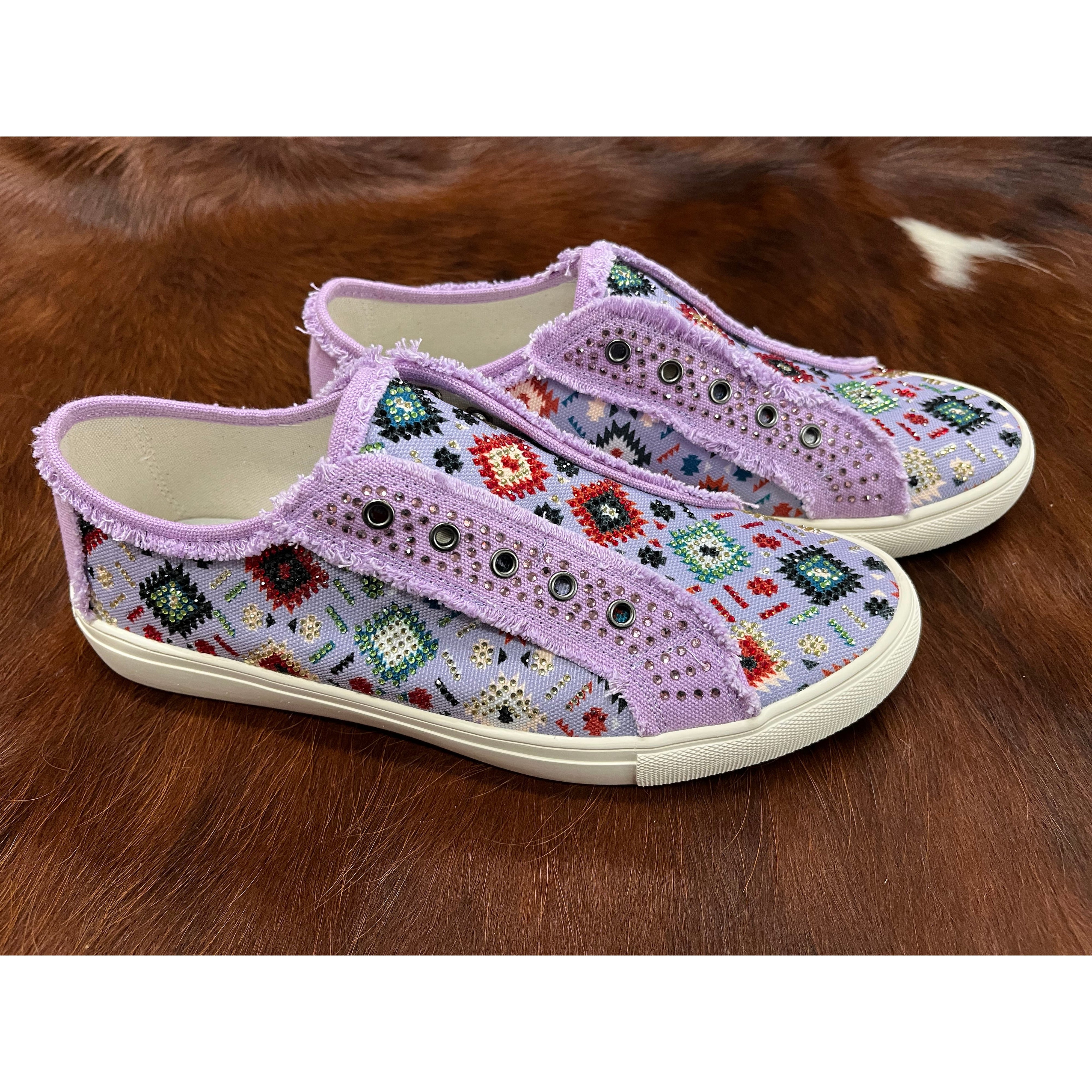 Montana West Women s Aztec Print Canvas Shoes Purple