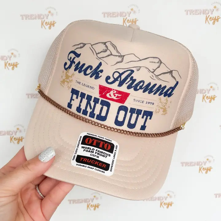 TrendyKeys FAFO Graphic Trucker Cap- Beige