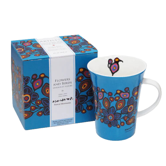 Norval Morrisseau Flowers and Birds Porcelain Decal  Mug- 10 oz