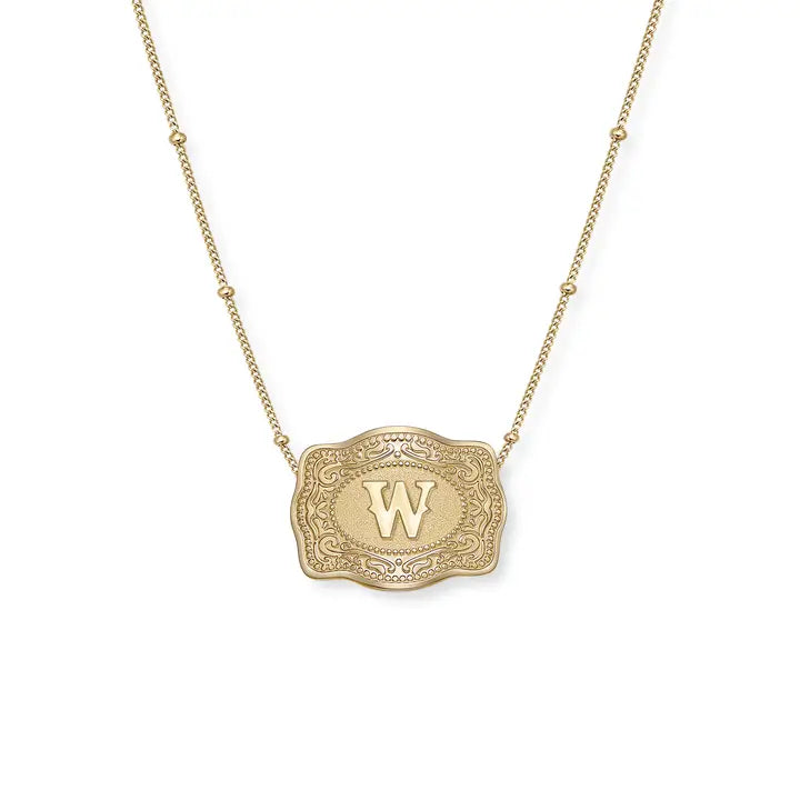 SpurWest Mini Belt Initial Buckle Necklace- Gold