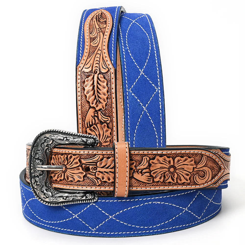 American Darling Beautifully Tooled Leather Belt-Blue