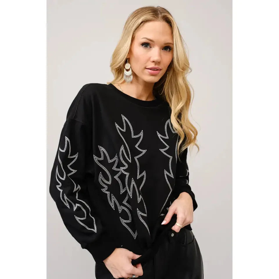 Blue B Western Boot Stitch Embroidered Pullover Sweatshirt- Multiple Colours