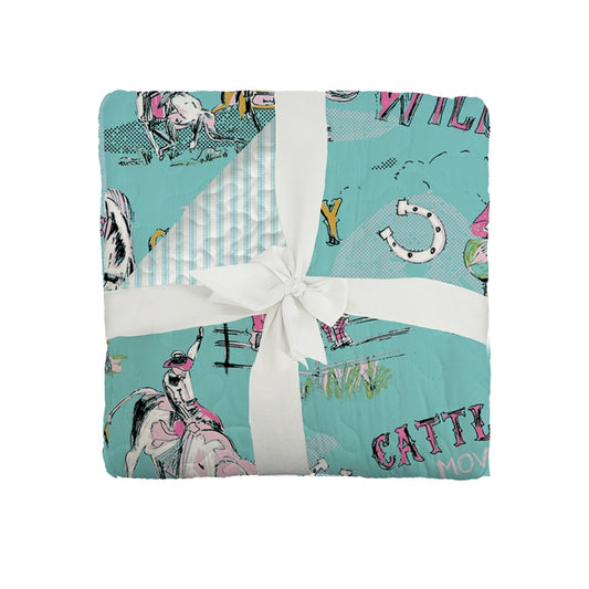Ida Mae Home Cattle Drive Turquoise Quilt - Multiple Sizes