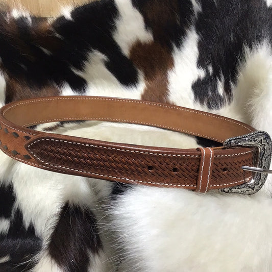 Men's Brown Buck Stitch Belt W/Inlay