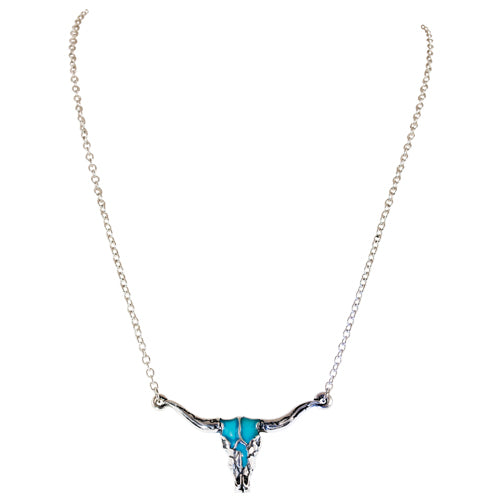 Justin Steer Skull w/Enamel Necklace