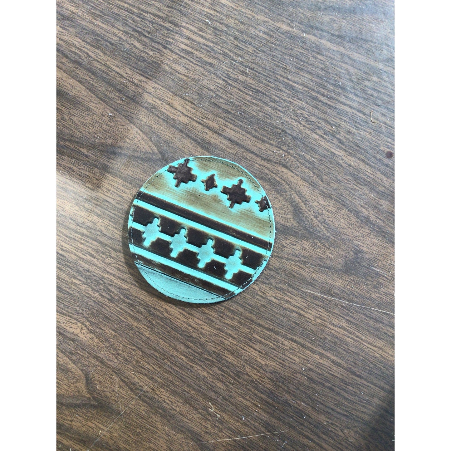 D2W Trading Floral Embossed Leather Coaster- Turquoise