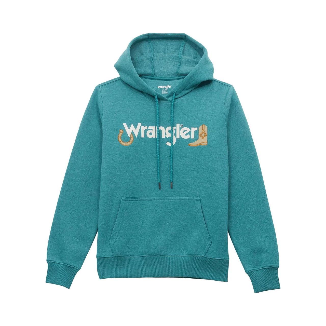 Wrangler Women's  Long Sleeve Horseshoe Boot Hoodie- Green Blue Slate