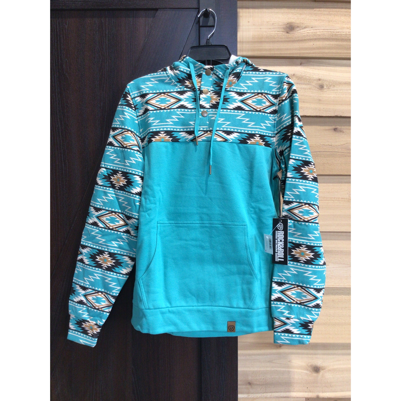 Rock & Roll Men's Aztec Printed Hoodie - Bright Turquoise