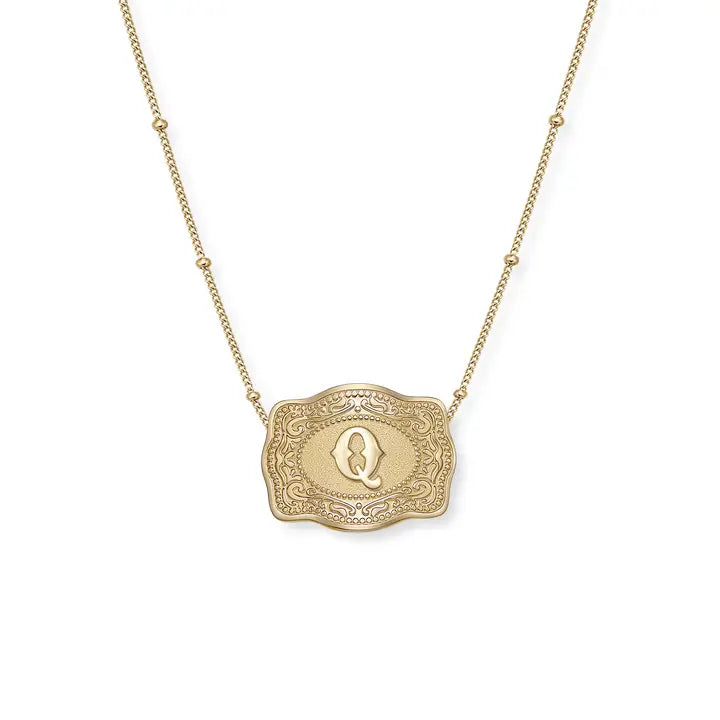 SpurWest Mini Belt Initial Buckle Necklace- Gold