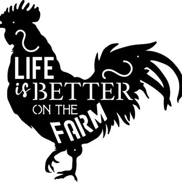 Rustic Metal Rooster "Life is Better On the Farm" Sign - Black