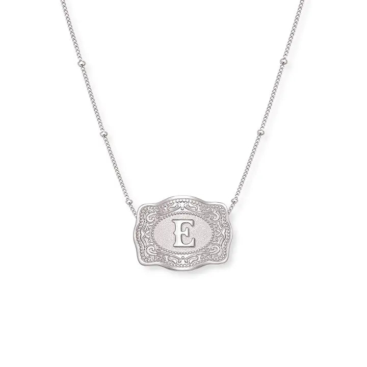 SpurWest Mini Belt Initial Buckle Necklace- Silver