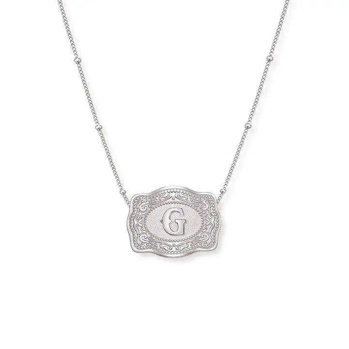 SpurWest Mini Belt Initial Buckle Necklace- Silver