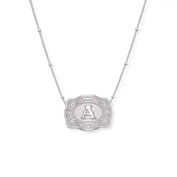 SpurWest Mini Belt Initial Buckle Necklace- Silver