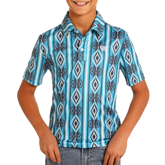 Rock & Roll Boy's Printed Polo Short Sleeve Shirt - Blue