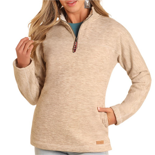 Panhandle Women's Berber Lined 1/4 zip Pullover-Natural