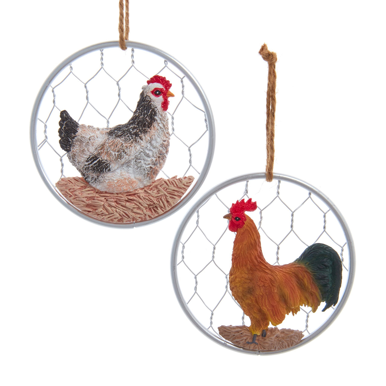 3.5"RESIN CHICKEN ON WIRE ORN 2/A