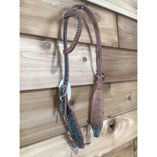 San Saba Slide Ear Headstall- Turquoise Floral