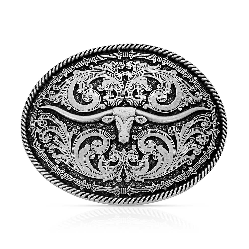 Montana Silversmiths Rope & Barbed Wire Longhorn Classic Impressions Attitude Buckle