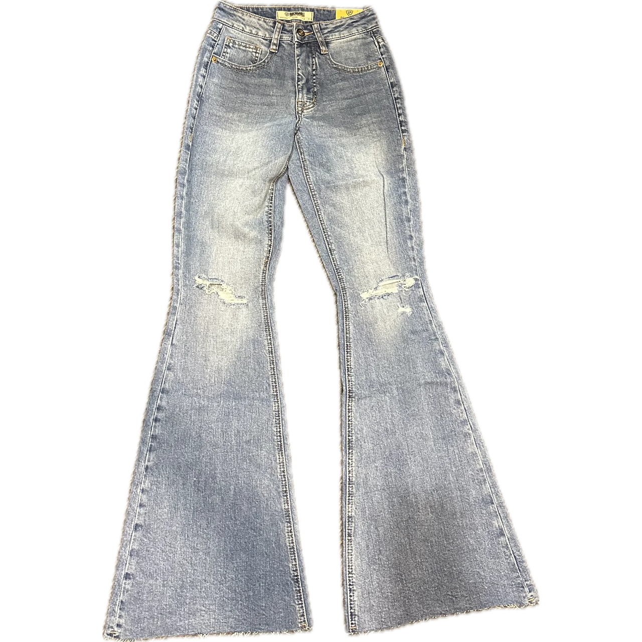 Rock & Roll Women's Distressed High Rise Flare Leg Jeans - Medium Wash