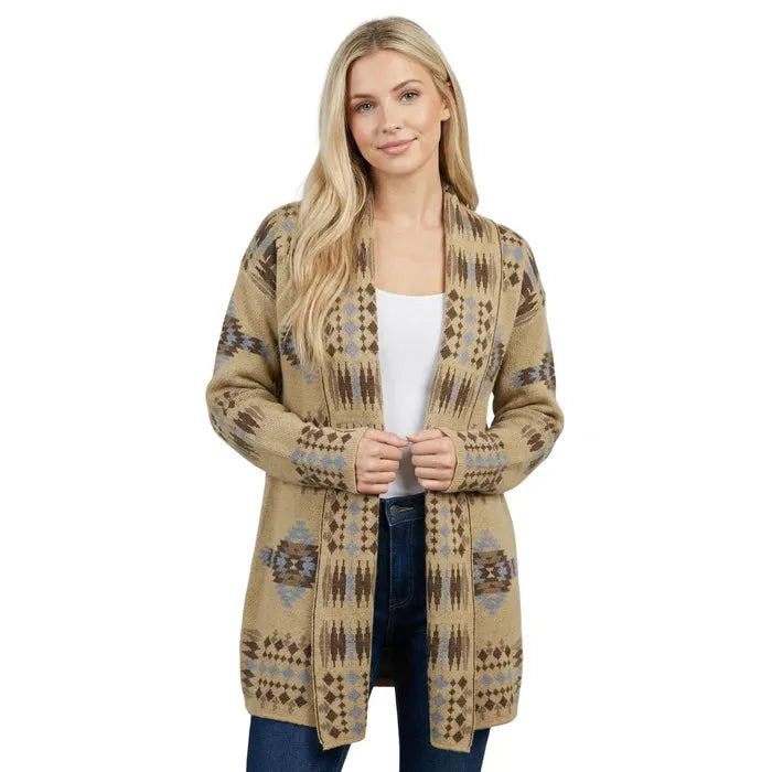 El Paso Women's Knitted Cardigan Design #1B - Beige/Brown