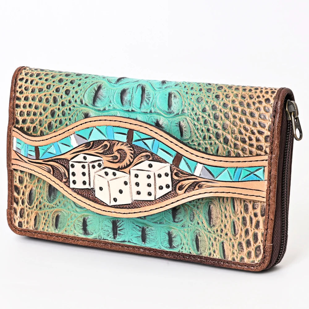 American Darling Leather Western Crocodile Embossed Hand Tooled Wallet Bag