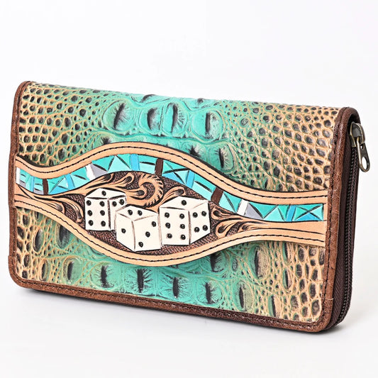 American Darling Leather Western Crocodile Embossed Hand Tooled Wallet Bag