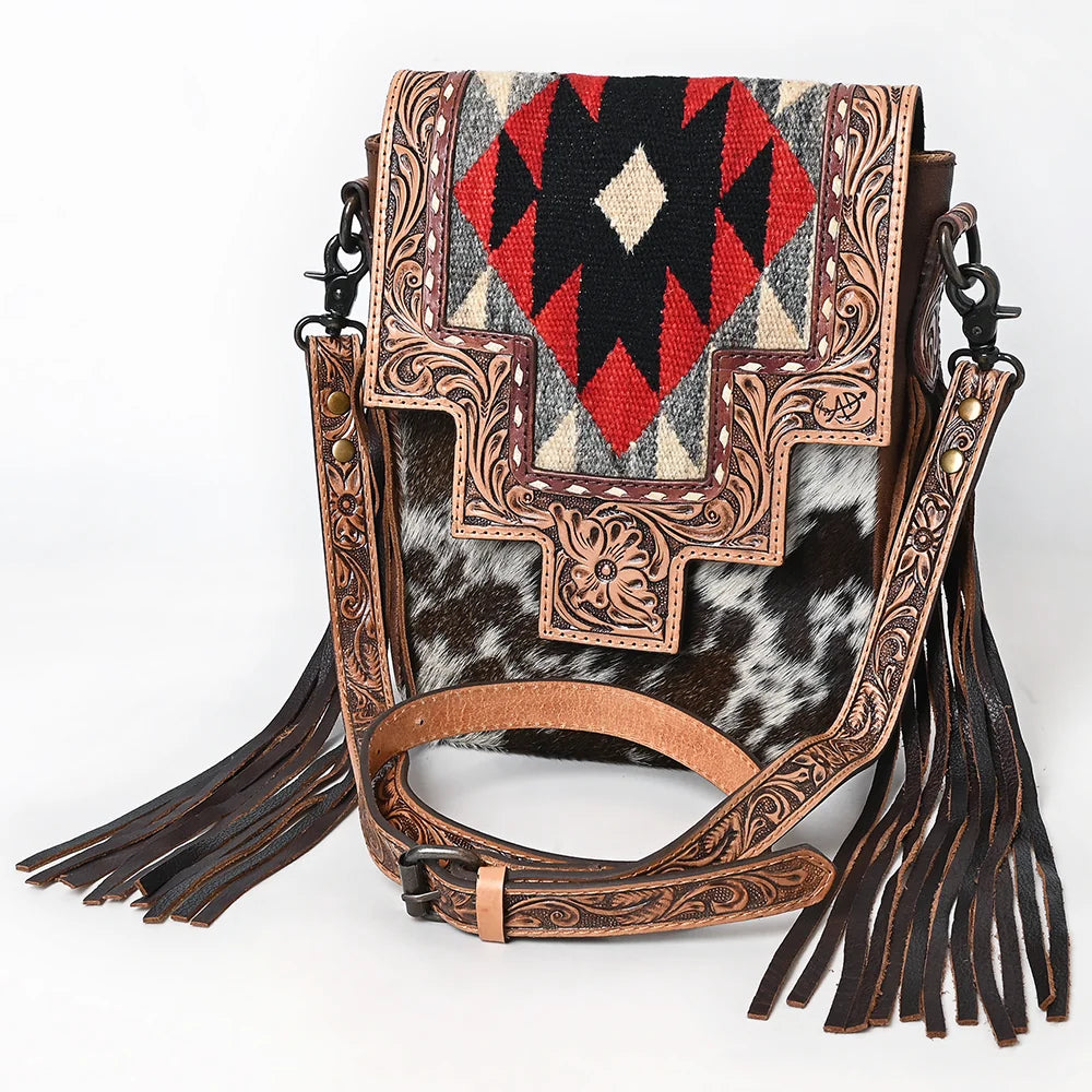 American Darling Western Hand Tooled Floral Cowhide & Saddle Blanket Purse