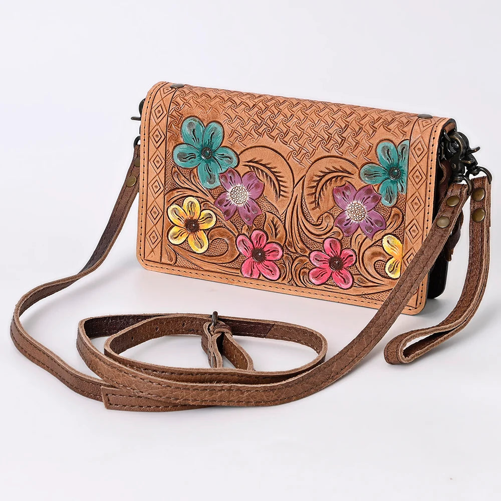 American Darling Western Hand Tooled Leather Floral Crossbody Bag