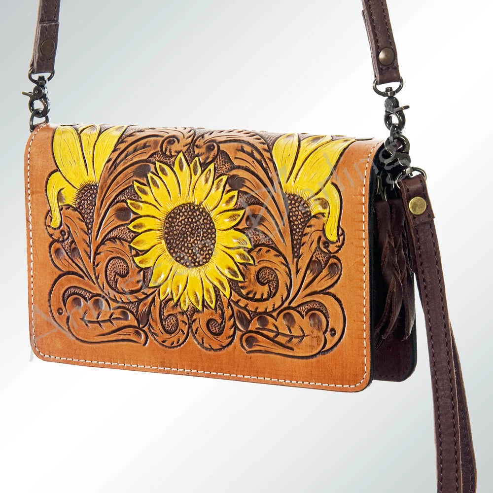American Darling Western Hand Tooled Floral Leather Organiser Bag