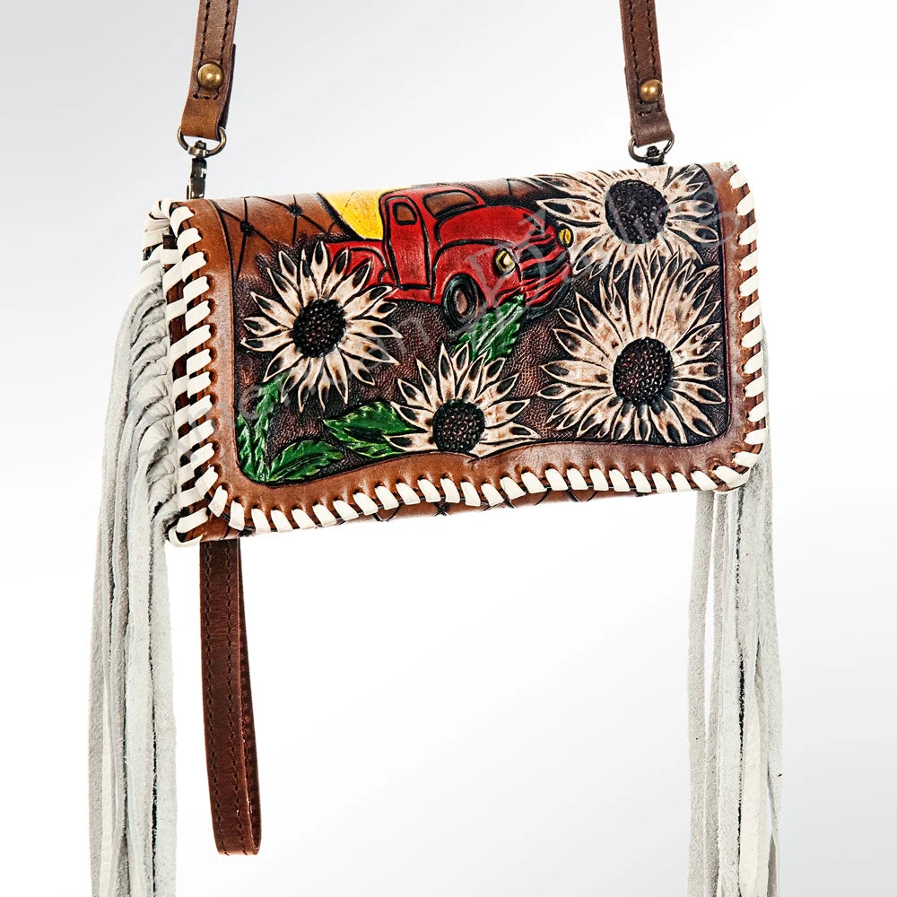 American Darling Hand Tooled Floral Carved & Braided Western Leather Bag