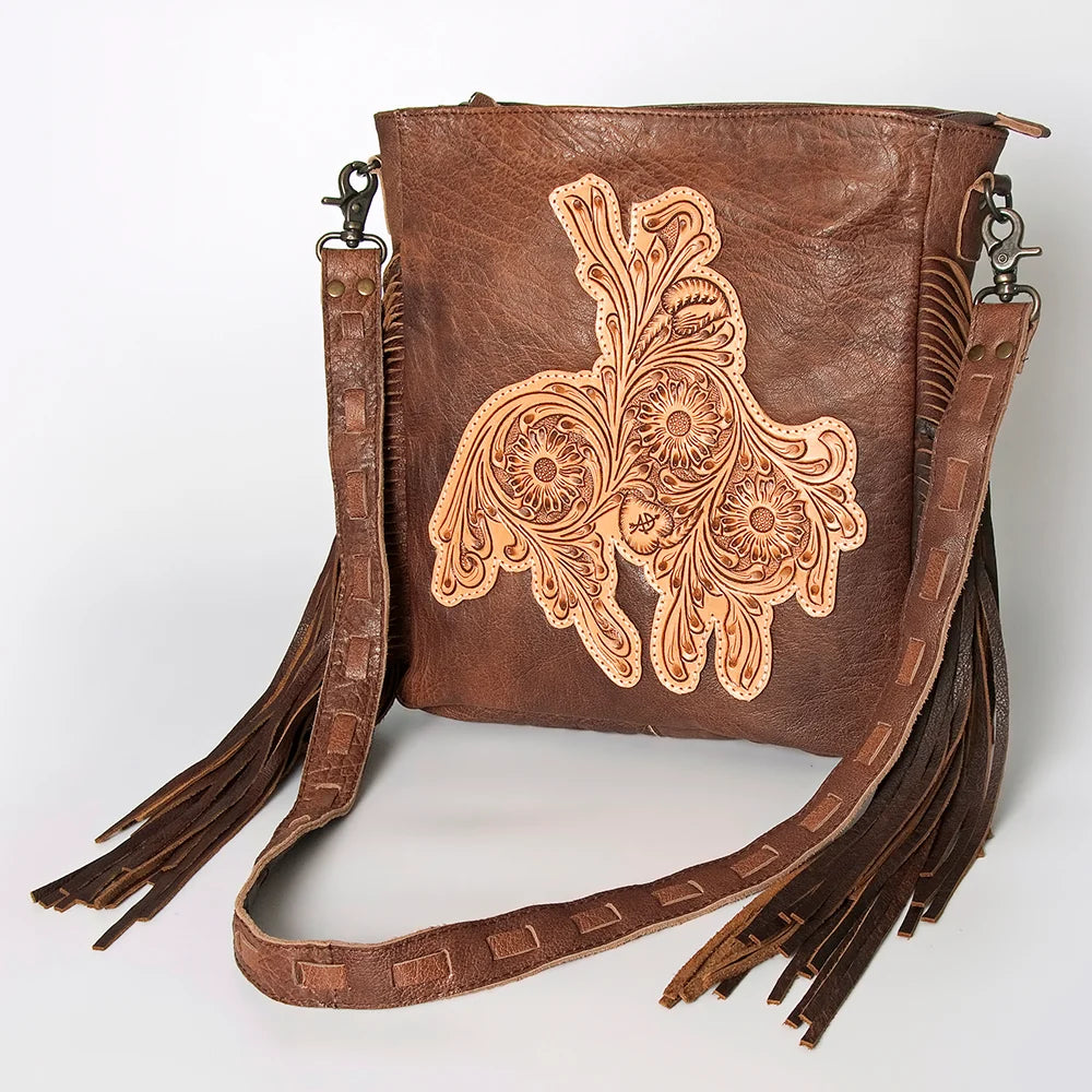 American Darling Western Hand Tooled Leather Fringed Cross Body Handbag