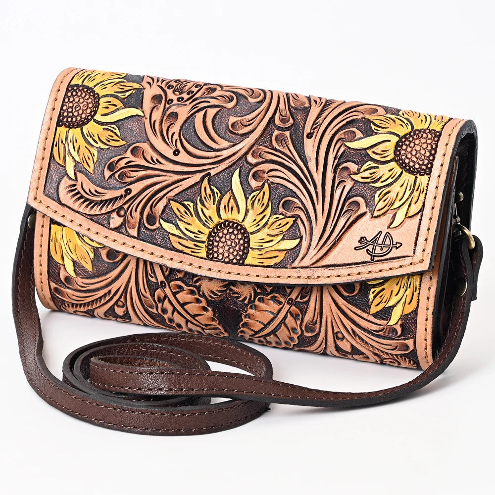 American Darling Hand Tooled Floral Carved Leather Small Cross Body Bag
