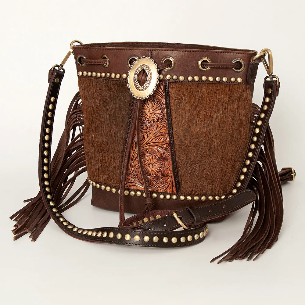 American Darling Bucket Hand Tooled Hair-On Genuine Leather Western Purse