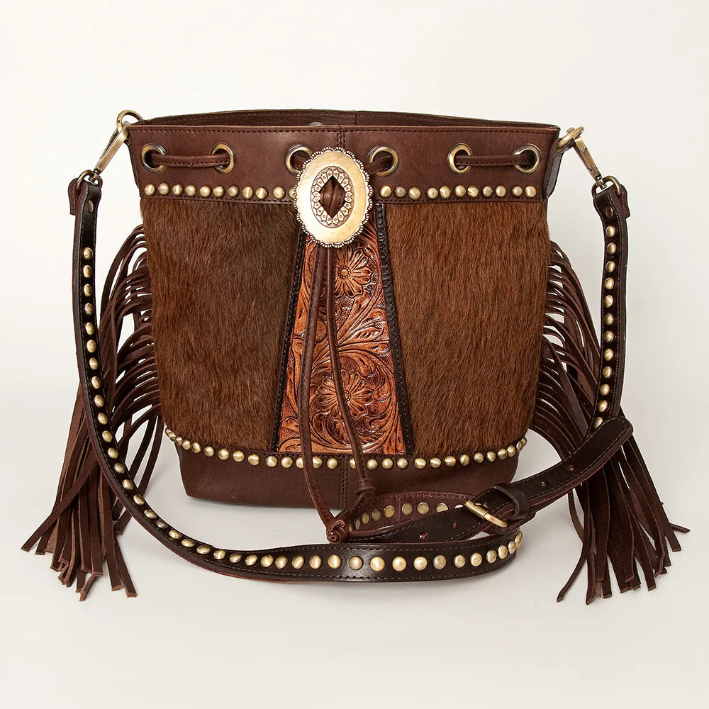 American Darling Bucket Hand Tooled Hair-On Genuine Leather Western Purse