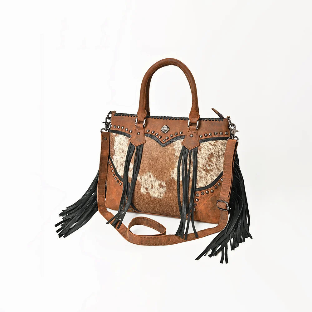 American Darling Western Handcrafted Hair-On Cowhide w/Fringes Tote Bag