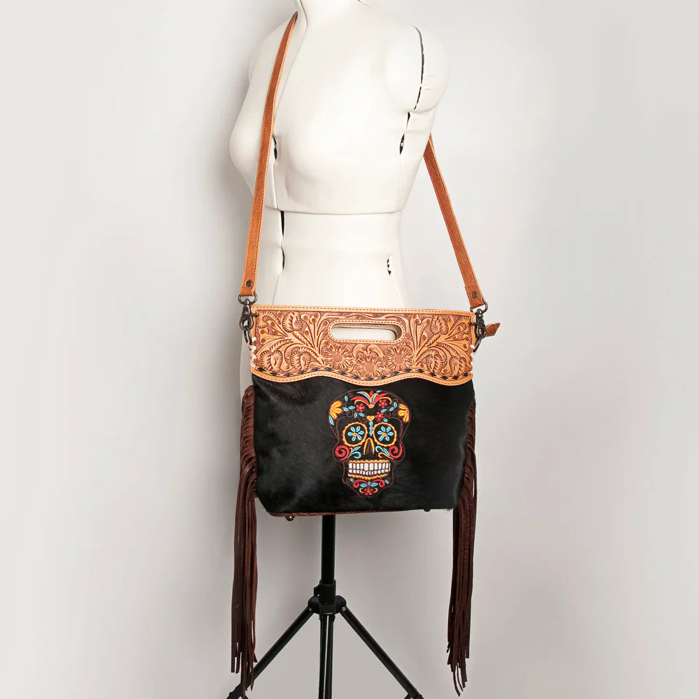 American Darling Hair-On Roping Motif Crossbody Tote Bag - Black Sugar