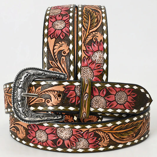 American Darling Unisex Sunflowers & Scrolls w/ Diamond Border Western Belt - Multicolor