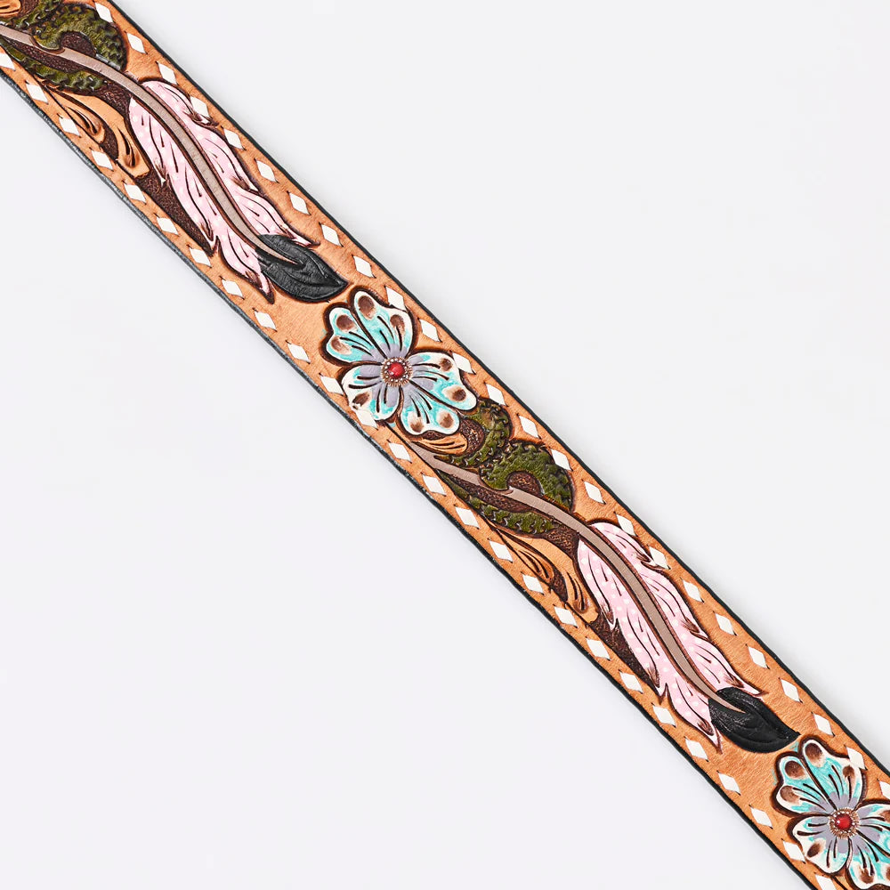 American Darling Tooled Leather Belt - Flamingo Feather