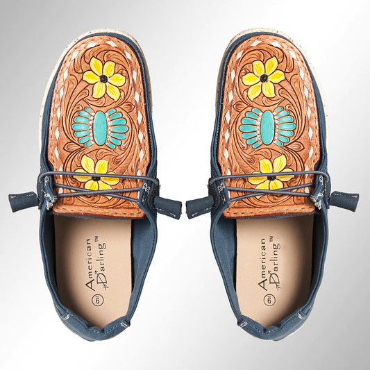 American Darling Slip On Shoe w/Leather Patch on Top of Foot Navy