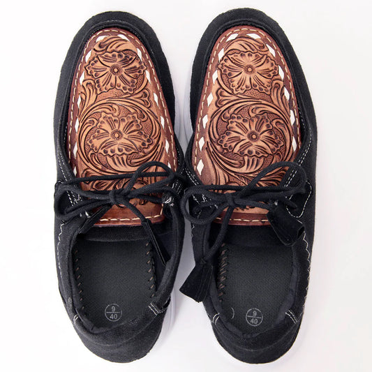 American Darling Slip On Leather Patch Shoes - Black