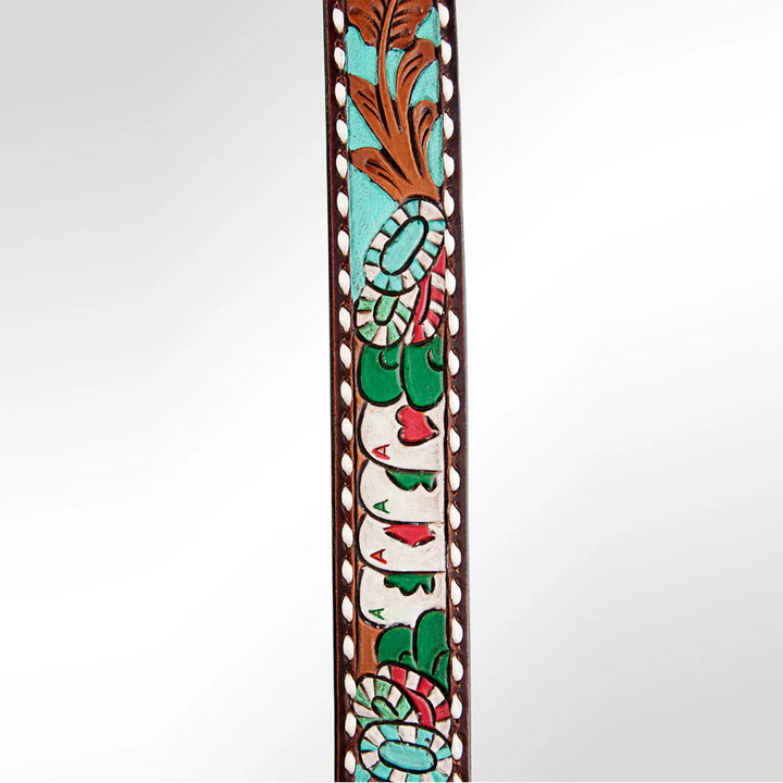 American Darling Leather Hand-Tooled Purse Strap - Poker Cards &amp; Chips w/Turquoise Inlay